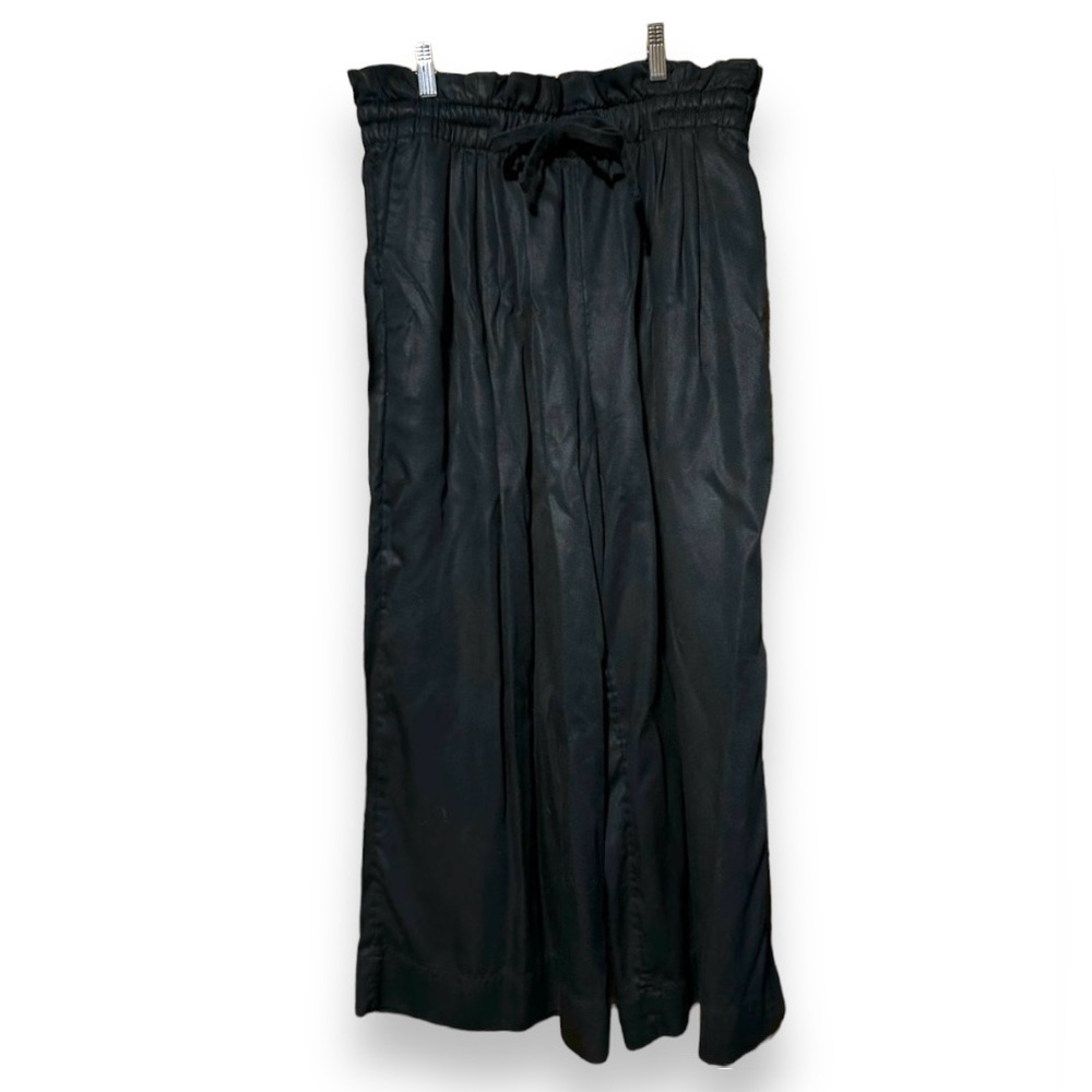 Wide Leg Cropped Drapey Paper Bag Waist Lyocell Black Soft Palazzo Pants M 8-10